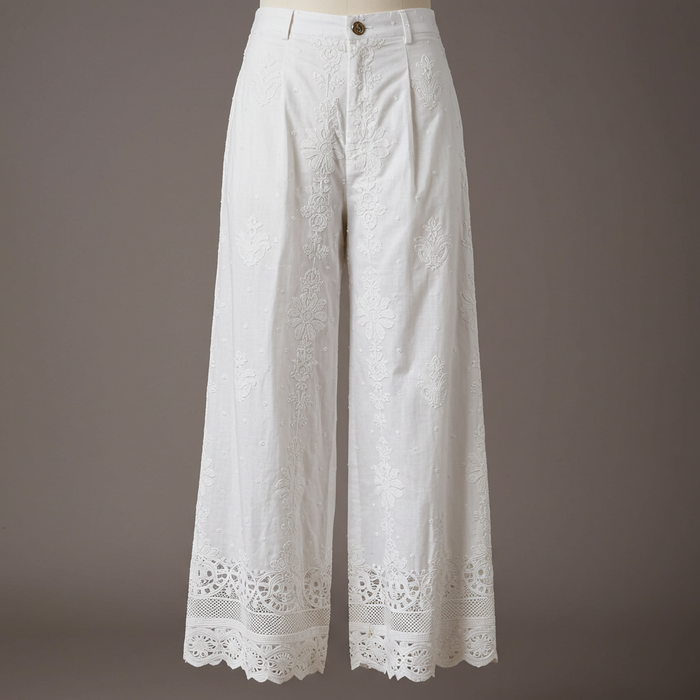 White Cotton Full Embroided Trouser