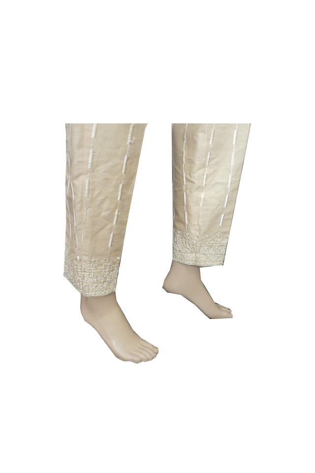 Skin Colour Cotton Embroidered Trouser/Pants