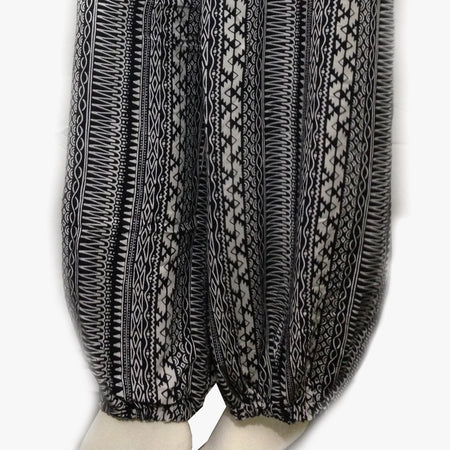 Loose Nightwear Printed Trouser Black Linen