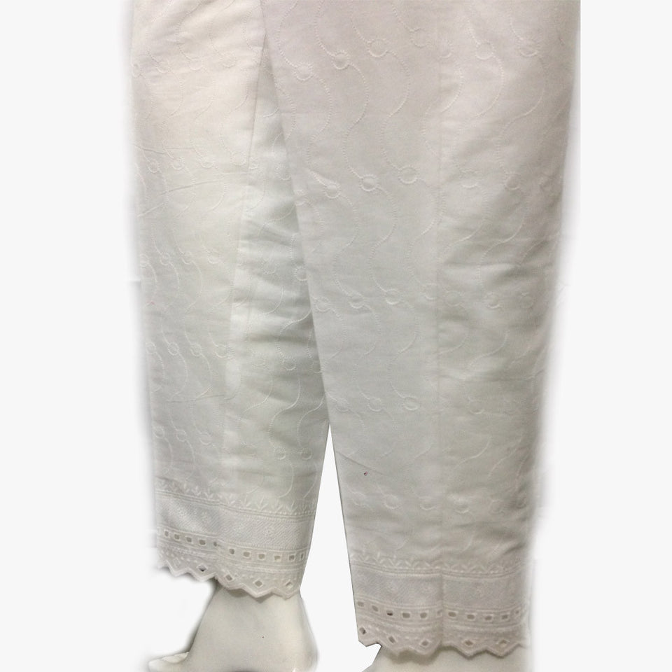 White Cotton Full Embroided Trouser