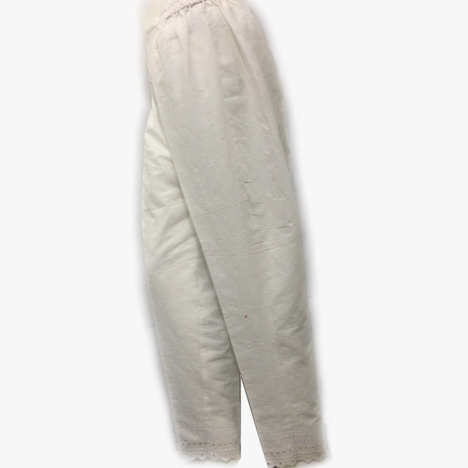 White Cotton Full Embroided Trouser