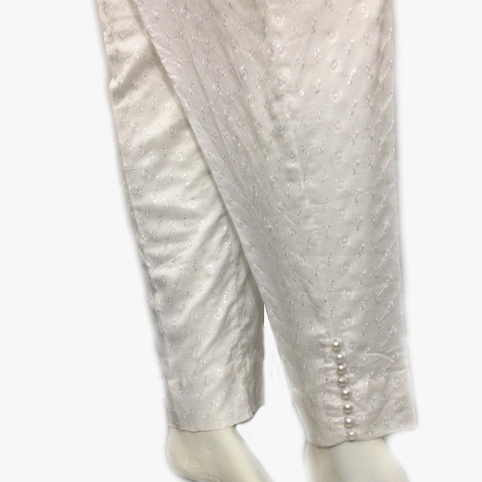 White Linen Full Embroided Trouser