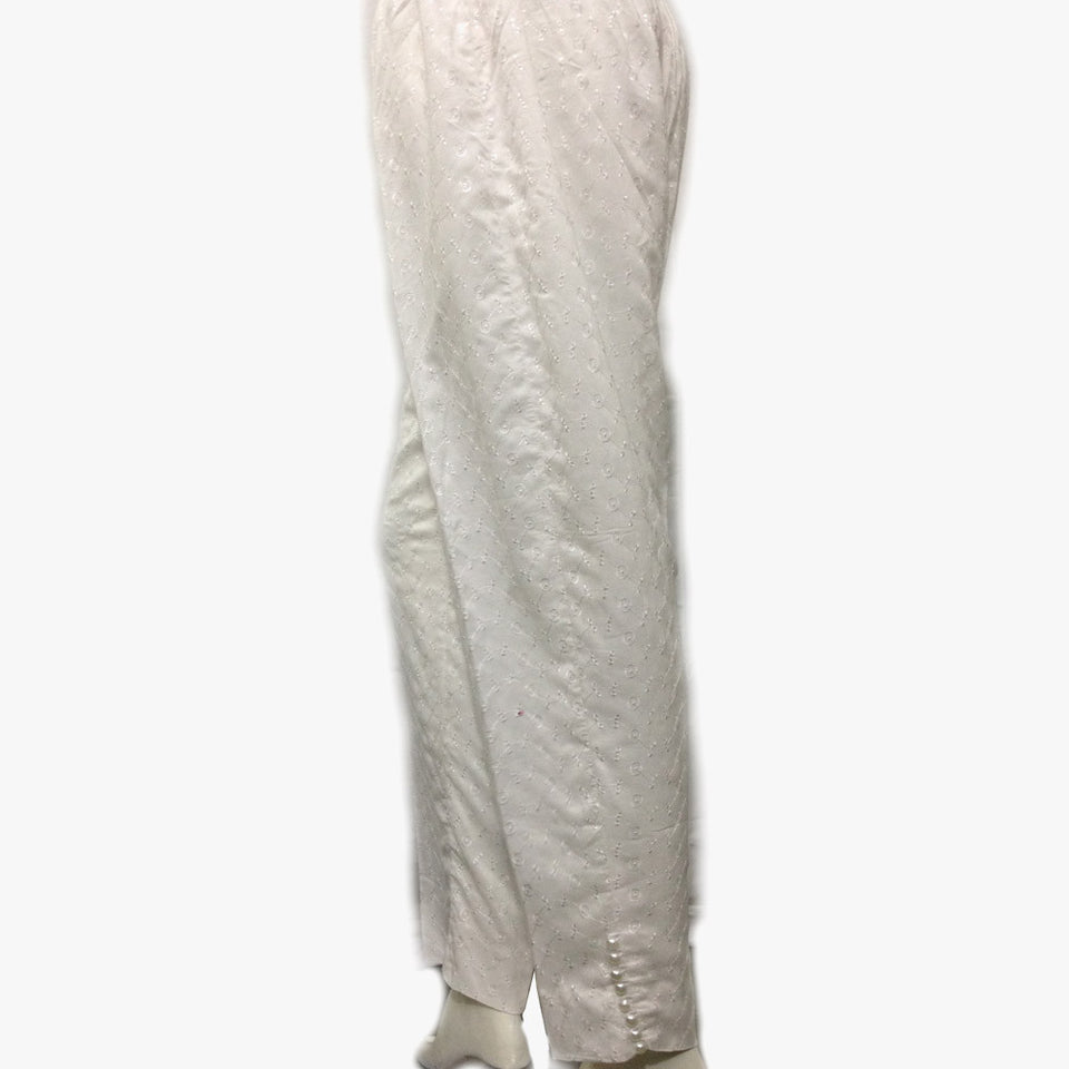 White Linen Full Embroided Trouser