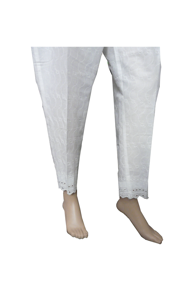 White Cotton Full Embroided Trouser