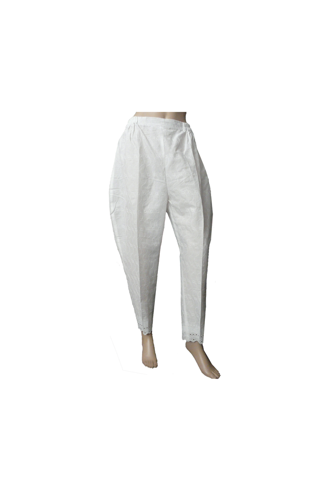 White Cotton Full Embroided Trouser