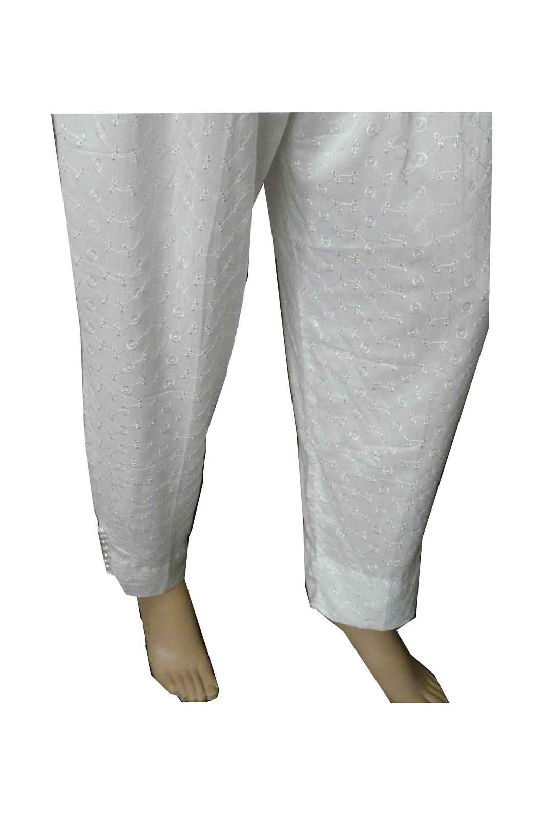 White Linen Full Embroided Trouser