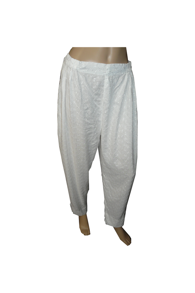 White Linen Full Embroided Trouser